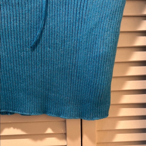 Mango Blue Ribbed Long Sleeve Tie Front Blouse - Picture 2 of 5